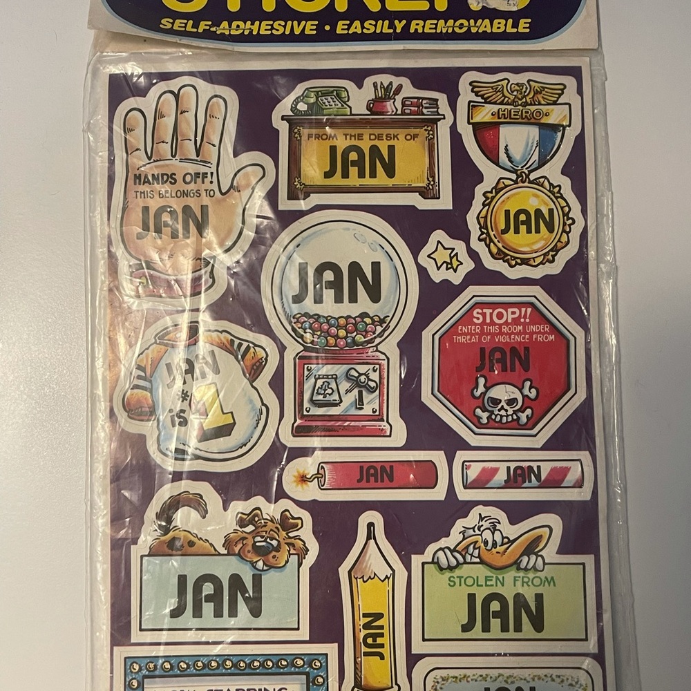 1982 personalized stickers for Jan